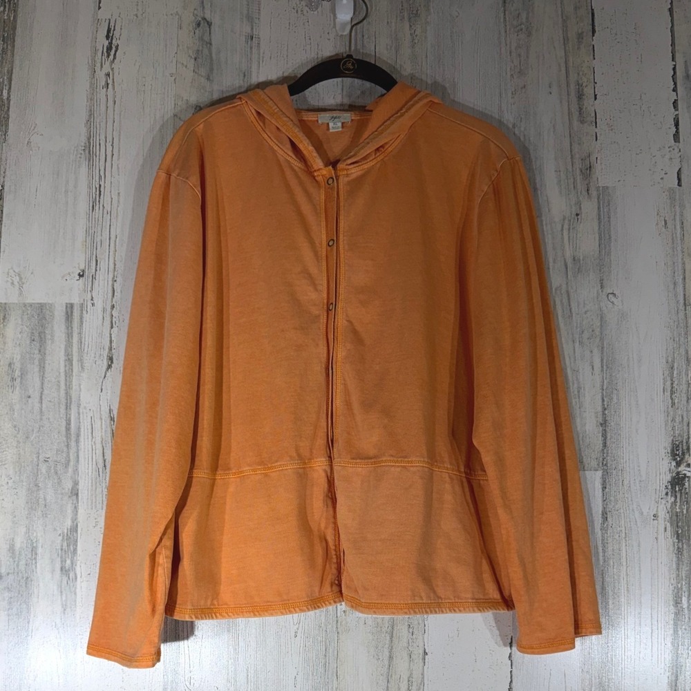 J Jill Hoodie Jacket XL Sunwashed Orange Snap Front Cotton Casual Comfort READ